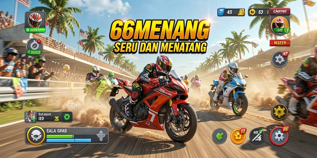 Tampilan seru gameplay balapan motor di 66MENANG.