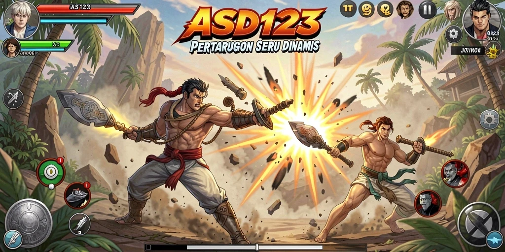 Tampilan screenshot gameplay pertarungan yang intens dan mendebarkan.