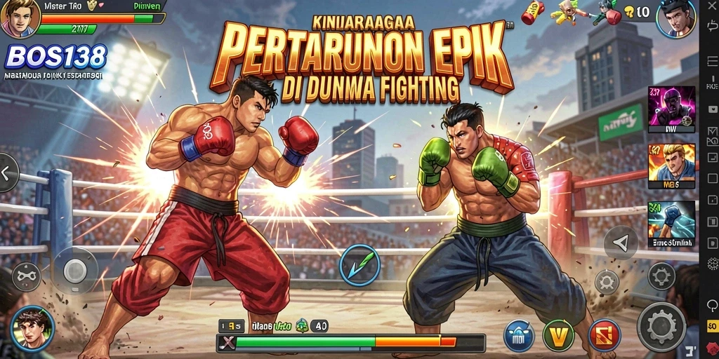 Screenshot permainan <strong>BOS138</strong> menampilkan aksi pertarungan yang seru.