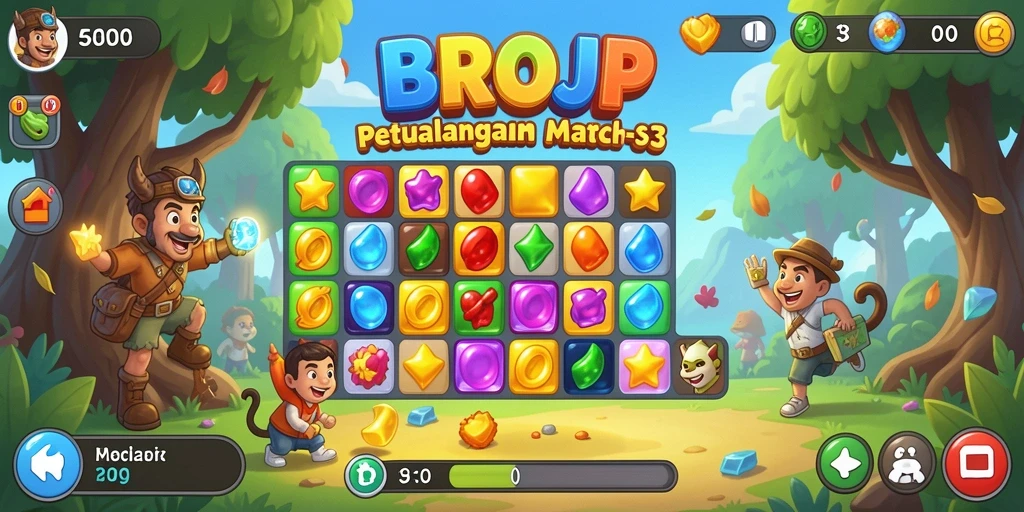 Tangkapan layar gameplay BROJP menyajikan keseruan permainan Match-3.