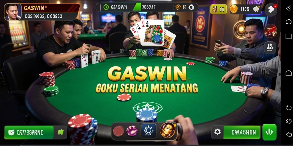 Screenshot gameplay GASWIN menampilkan aksi poker yang mendebarkan.