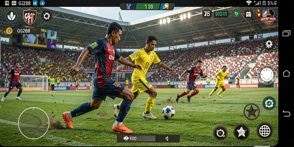 Screenshot utama GG288 menampilkan aksi seru dalam permainan sepak bola.