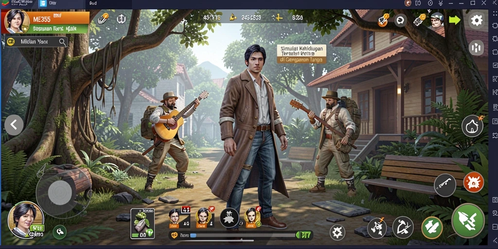 Tangkapan layar gameplay <strong>ME355</strong> menunjukkan interaksi antar karakter dalam dunia simulasi.