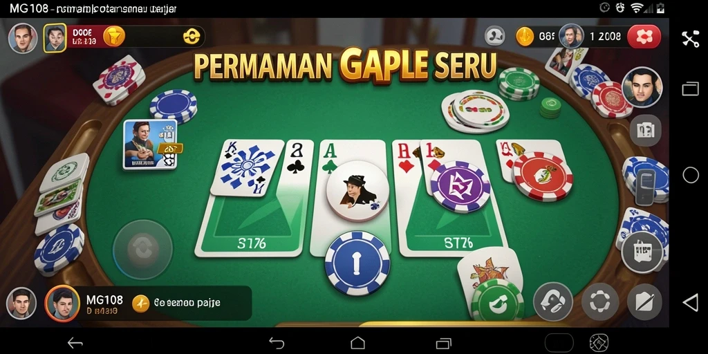 Screenshot utama MG108 menunjukkan keseruan bermain Gaple.
