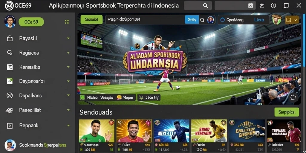 Tampilan utama OCE69 dengan fitur taruhan olahraga.