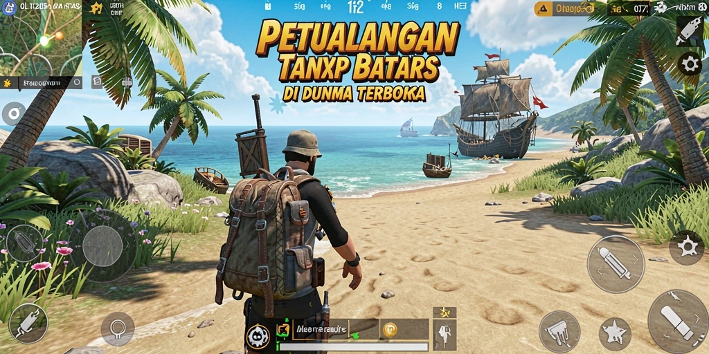 Tangkapan layar gameplay OLX128 menunjukkan pemandangan indah dalam dunia terbuka.