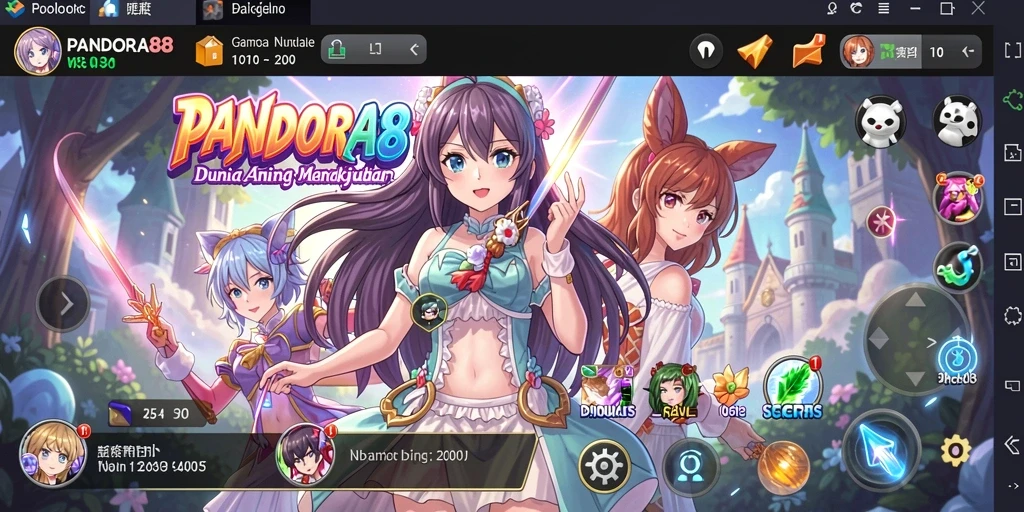 Tampilan gameplay PANDORA88 yang penuh warna dan karakter anime.