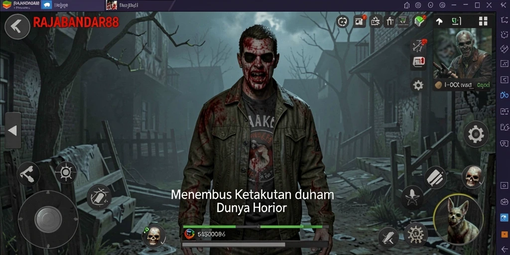 Screenshot menampilkan momen menegangkan dalam gameplay <strong>RAJABANDAR88</strong> dengan latar belakang gelap yang mencekam.
