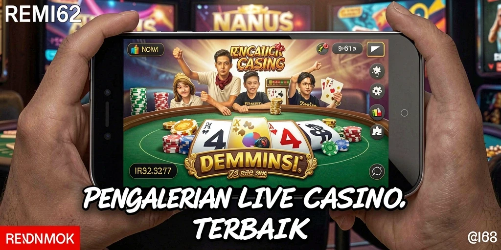 Screenshot REMI62 menampilkan dealer dan pemain berinteraksi dalam permainan Live Casino.