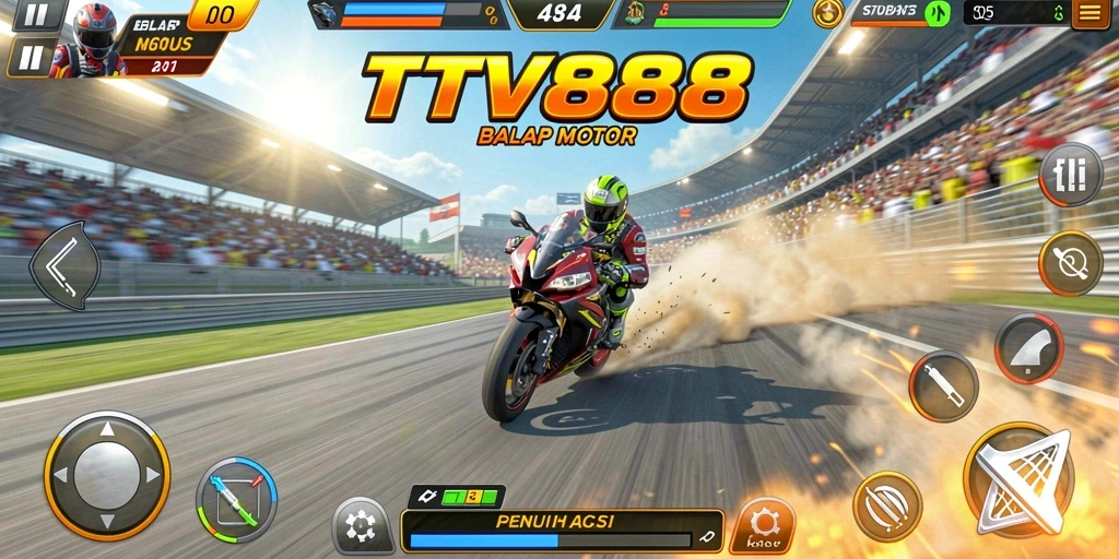 Tampilan gameplay menegangkan pada balapan motor cepat.