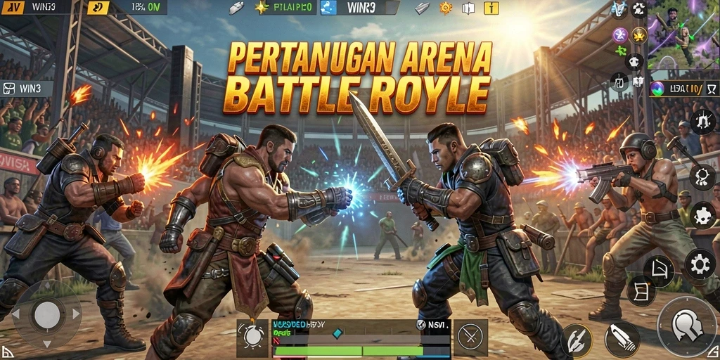 Tangkapan layar WIN33 menampilkan aksi gameplay Battle Royale yang mendebarkan.