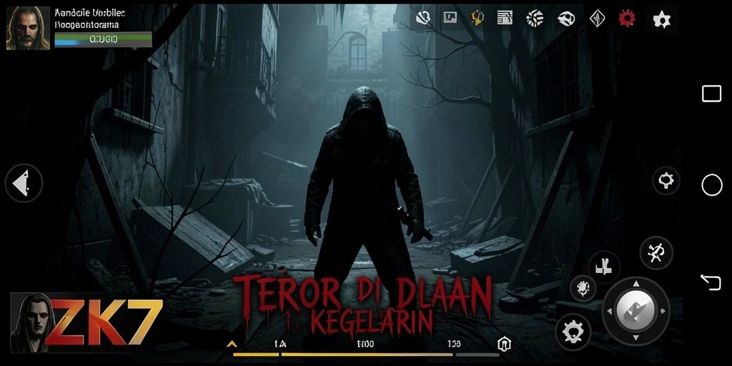 Screenshot gameplay ZK7 yang menampilkan momen mencekam dan menakutkan.